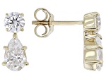 Pear Shape and Round White Lab-Grown Diamond H SI1 10K Yellow Gold Drop Earrings 1.50ctw
