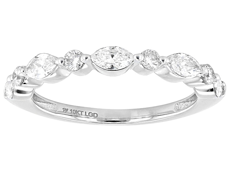 Marquise and Round White Lab-Grown Diamond H SI1 10K White Gold Band Ring 0.70ctw