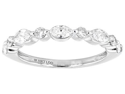 Marquise and Round White Lab-Grown Diamond H SI1 10K White Gold Band Ring 0.70ctw