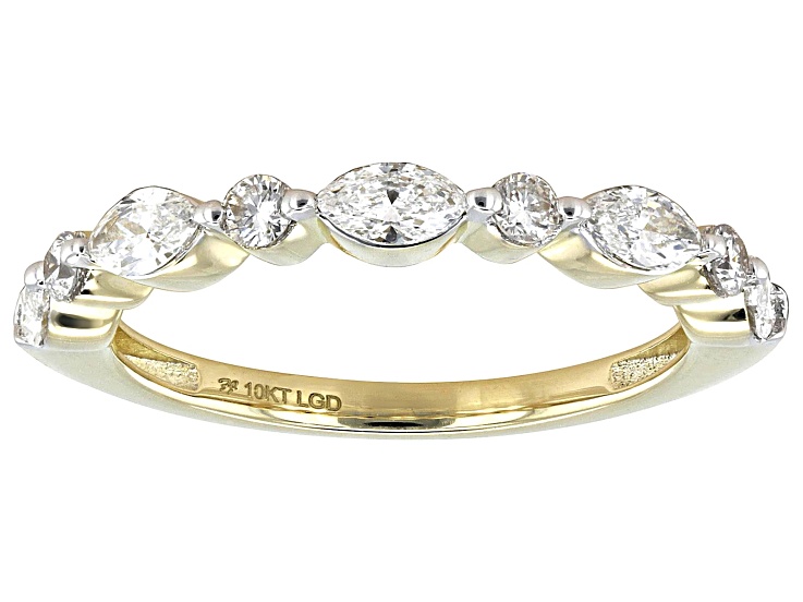 Marquise and Round White Lab-Grown Diamond H SI1 10K Yellow Gold Band Ring 0.70ctw