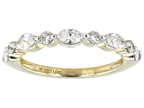 Marquise and Round White Lab-Grown Diamond H SI1 10K Yellow Gold Band Ring 0.70ctw