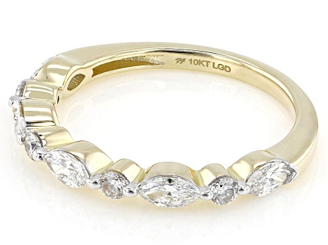 Marquise and Round White Lab-Grown Diamond H SI1 10K Yellow Gold Band Ring 0.70ctw