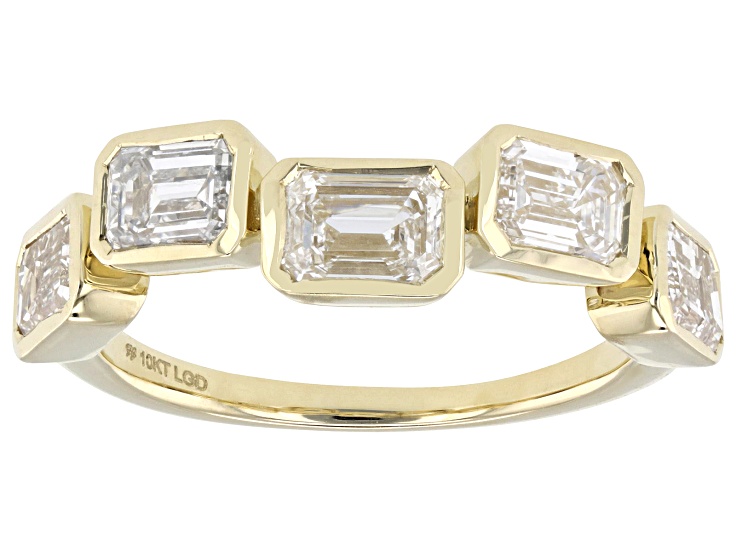 Emerald Cut  White Lab-Grown Diamond H SI1 10K Yellow Gold Band Ring 2.50ctw