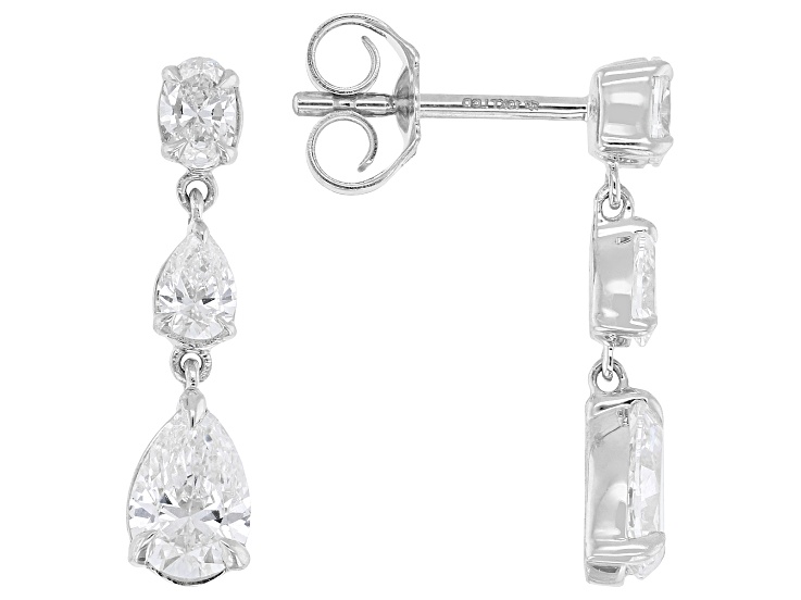 Pear Shape and Oval White Lab-Grown Diamond H SI1 10K White Gold Dangle Earrings 1.15ctw