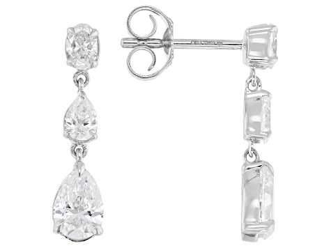 Pear Shape and Oval White Lab-Grown Diamond H SI1 10K White Gold Dangle Earrings 1.15ctw