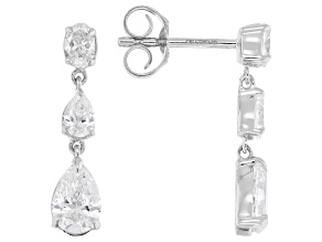 Pear Shape and Oval White Lab-Grown Diamond H SI1 10K White Gold Dangle Earrings 1.15ctw