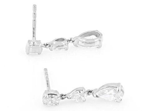 Pear Shape and Oval White Lab-Grown Diamond H SI1 10K White Gold Dangle Earrings 1.15ctw