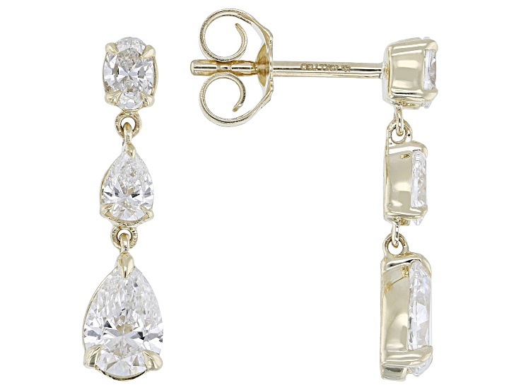 Pear Shape and Oval White Lab-Grown Diamond H SI1 10K Yellow Gold Dangle Earrings 1.15ctw