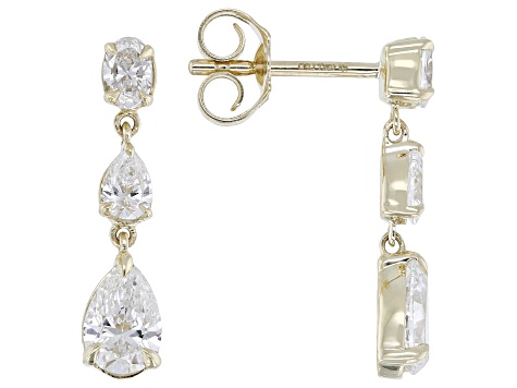 Pear Shape and Oval White Lab-Grown Diamond H SI1 10K Yellow Gold Dangle Earrings 1.15ctw