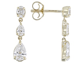 Pear Shape and Oval White Lab-Grown Diamond H SI1 10K Yellow Gold Dangle Earrings 1.15ctw
