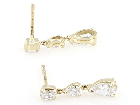 Pear Shape and Oval White Lab-Grown Diamond H SI1 10K Yellow Gold Dangle Earrings 1.15ctw