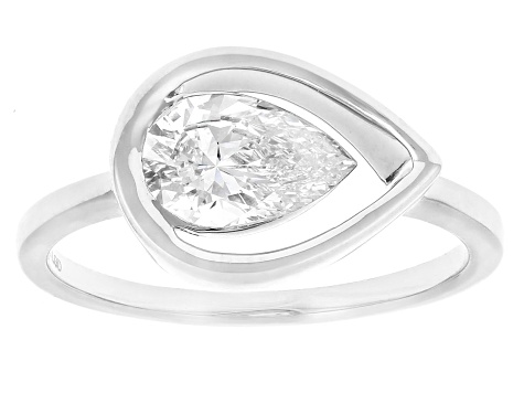 Pear Shape White Lab-Grown Floating Diamond G VS2 10K White Gold Solitaire Ring 1.00ct