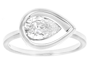 Pear Shape White Lab-Grown Floating Diamond G VS2 10K White Gold Solitaire Ring 1.00ct