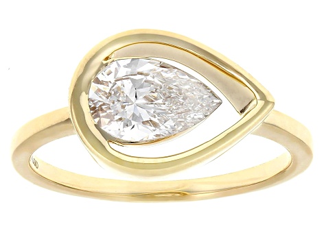 Pear Shape White Lab-Grown Floating Diamond G VS2 10K Yellow Gold Solitaire Ring 1.00ct