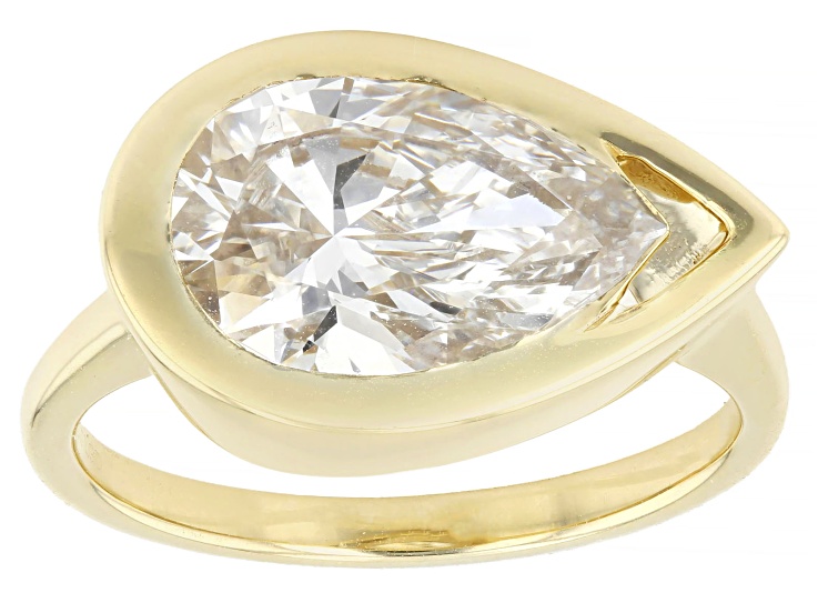 Pear Shape White Lab-Grown Floating Diamond G VS 10K Yellow Gold Solitaire Ring 3.00ct