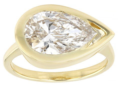 Pear Shape White Lab-Grown Floating Diamond G VS 10K Yellow Gold Solitaire Ring 3.00ct