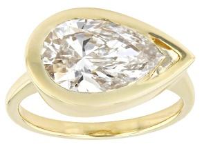 Pear Shape White Lab-Grown Floating Diamond G VS 10K Yellow Gold Solitaire Ring 3.00ct