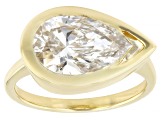Pear Shape White Lab-Grown Floating Diamond G VS 10K Yellow Gold Solitaire Ring 3.00ct