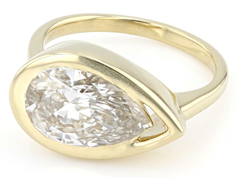 Pear Shape White Lab-Grown Floating Diamond G VS 10K Yellow Gold Solitaire Ring 3.00ct