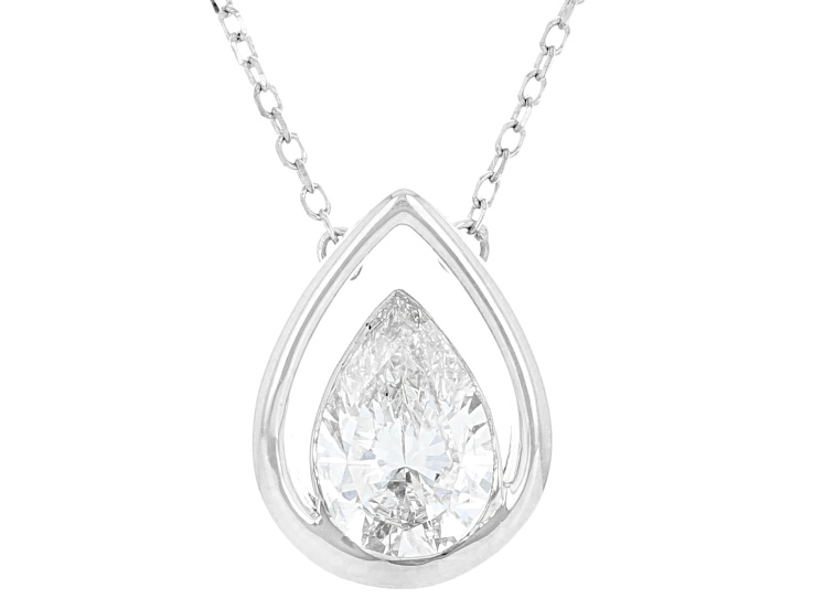 Pear Shape White Lab-Grown Floating Diamond G VS2 10K White Gold Solitaire Pendant With Chain 1.00ct