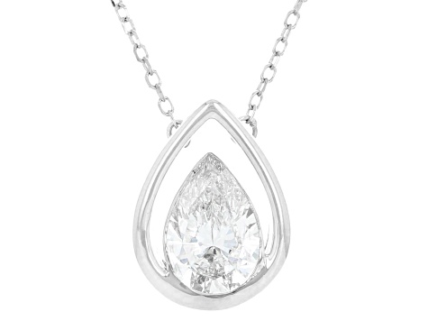 Pear Shape White Lab-Grown Floating Diamond G VS2 10K White Gold Solitaire Pendant With Chain 1.00ct