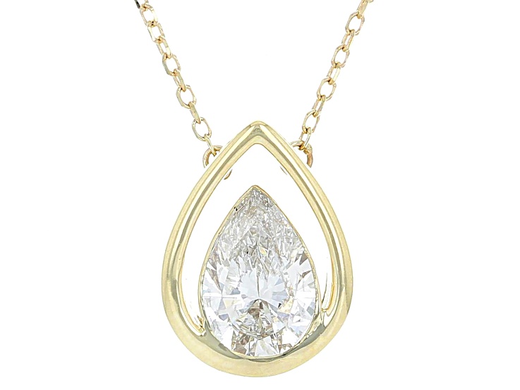 Pear Shape White Lab-Grown Floating Diamond G VS2 10K Yellow Gold Solitaire Pendant W/Chain 1.00ct