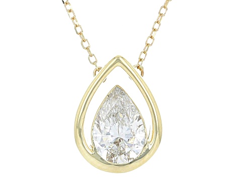 Pear Shape White Lab-Grown Floating Diamond G VS2 10K Yellow Gold Solitaire Pendant W/Chain 1.00ct