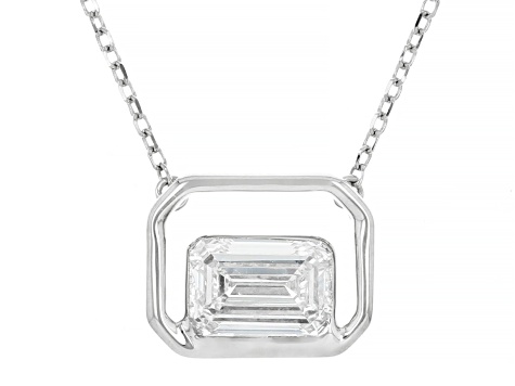 Emerald Cut Lab-Grown Floating Diamond G VS2 10K White Gold Solitaire Pendant With Chain 1.00ct