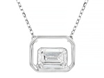 Emerald Cut Lab-Grown Floating Diamond G VS2 10K White Gold Solitaire Pendant With Chain 1.00ct