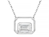 Emerald Cut Lab-Grown Floating Diamond G VS2 10K White Gold Solitaire Pendant With Chain 1.00ct