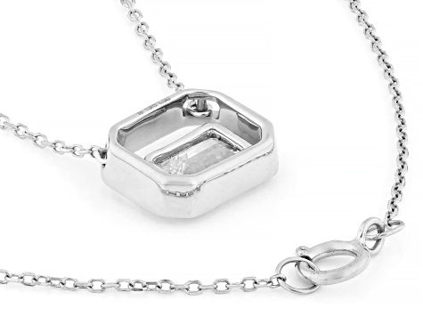 Emerald Cut Lab-Grown Floating Diamond G VS2 10K White Gold Solitaire Pendant With Chain 1.00ct