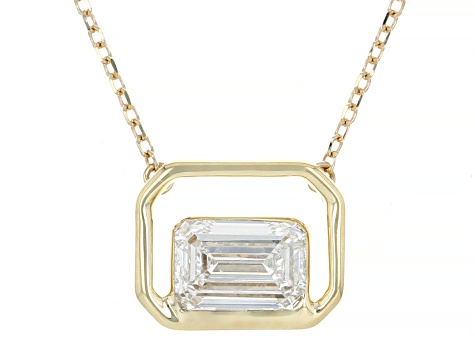 Emerald Cut White Lab-Grown Floating Diamond G VS2 10K Yellow Gold Solitaire Pendant W/Chain 1.00ct