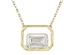 Emerald Cut White Lab-Grown Floating Diamond G VS2 10K Yellow Gold Solitaire Pendant W/Chain 1.00ct