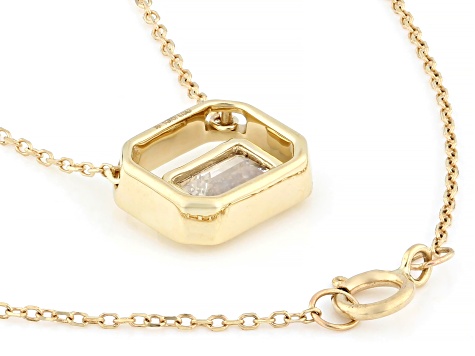 Emerald Cut White Lab-Grown Floating Diamond G VS2 10K Yellow Gold Solitaire Pendant W/Chain 1.00ct