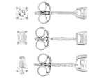 Round, Pear and Emerald Cut White Lab-Grown Diamond H SI Rhodium Over Silver Earring Set of 3