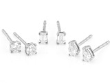 Round, Pear and Emerald Cut White Lab-Grown Diamond H SI Rhodium Over Silver Earring Set of 3