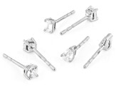 Round, Pear and Emerald Cut White Lab-Grown Diamond H SI Rhodium Over Silver Earring Set of 3