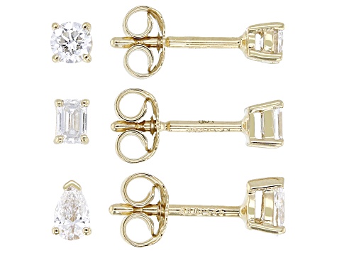 White Lab-Grown Diamond H SI 14K Yellow Gold Over Silver Earring Set of 3 0.60ctw