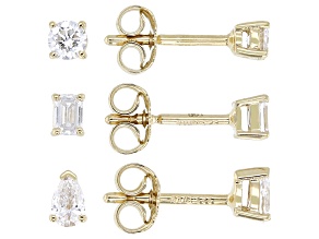 White Lab-Grown Diamond H SI 14K Yellow Gold Over Silver Earring Set of 3 0.60ctw
