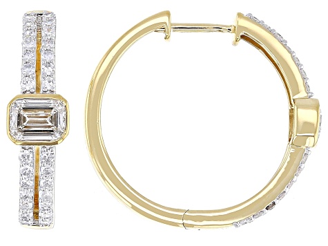 Emerald Cut and Round White Lab-Grown Diamond H SI 14K Yellow Gold Over Silver Hoop Earrings 1.50ctw