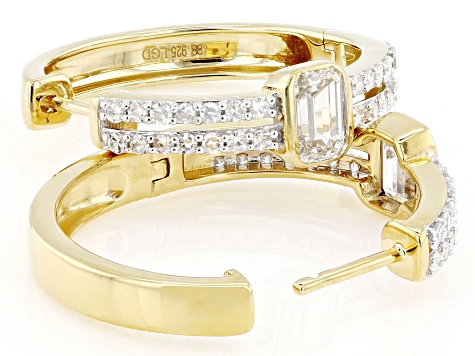 Emerald Cut and Round White Lab-Grown Diamond H SI 14K Yellow Gold Over Silver Hoop Earrings 1.50ctw