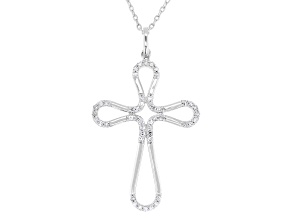 Round White Lab-Grown Diamond H SI Rhodium Over Silver Cross Pendant With Cable Chain 0.25ctw