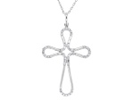 Round White Lab-Grown Diamond H SI Rhodium Over Silver Cross Pendant With Cable Chain 0.25ctw