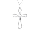 Round White Lab-Grown Diamond H SI Rhodium Over Silver Cross Pendant With Cable Chain 0.25ctw