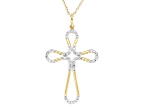 Round Lab-Grown Diamond H SI 14K Yellow Gold Over Silver Cross Pendant With Cable Chain 0.25ctw