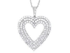 Round White Lab-Grown Diamond H SI Rhodium Over Silver Heart Pendant With Cable Chain 2.00ctw