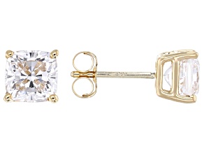 Square Cushion White Lab-Grown Diamond E-F VS 14K Yellow Gold Solitaire Stud Earrings 2.00ctw