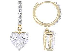 Heart Shape and Round White Lab-Grown Diamond E-F VS 14K Yellow Gold Huggie Dangle Earrings 2.10ctw