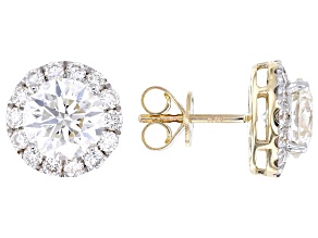 Round White Lab-Grown Diamond E-F VS 14K Yellow Gold Halo Stud Earrings 5.00ctw