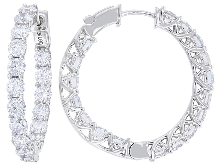 Round White Lab-Grown Diamond E-F VS Rhodium Over Sterling Silver Hoop Earrings 5.00ctw